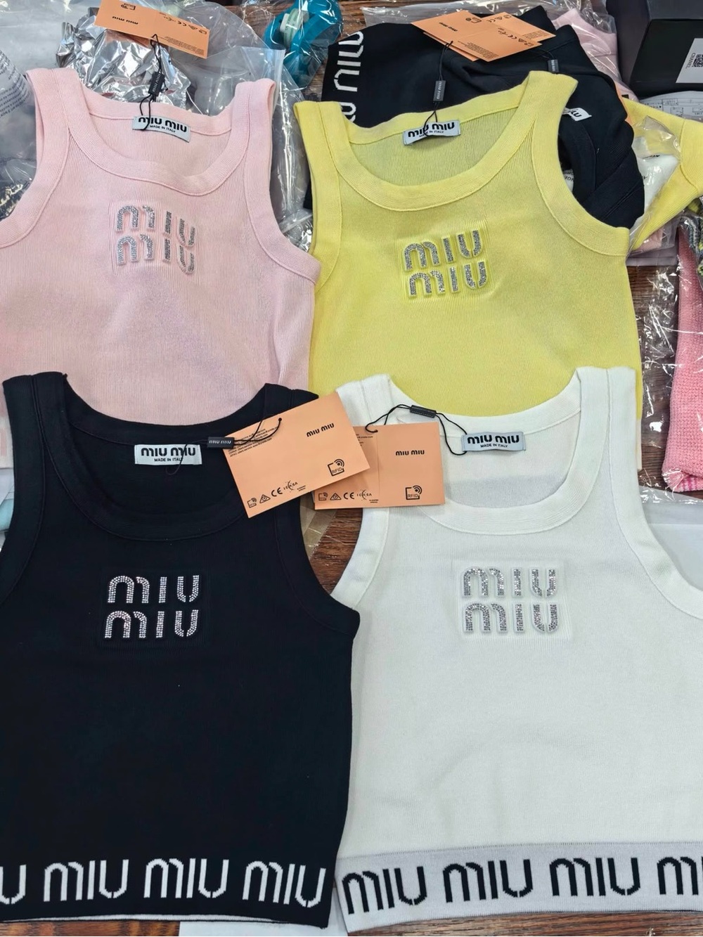 Miu Miu Kids Tank Top — Pink, Yellow, Black, White